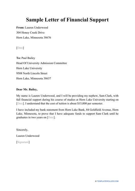 FINANCIAL ASSISTANCE LETTER.